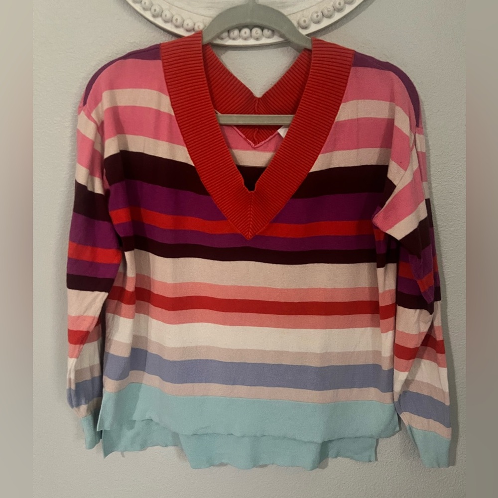 LAST CHANCE! CAbi Multicolor Striped V-Neck Sweater